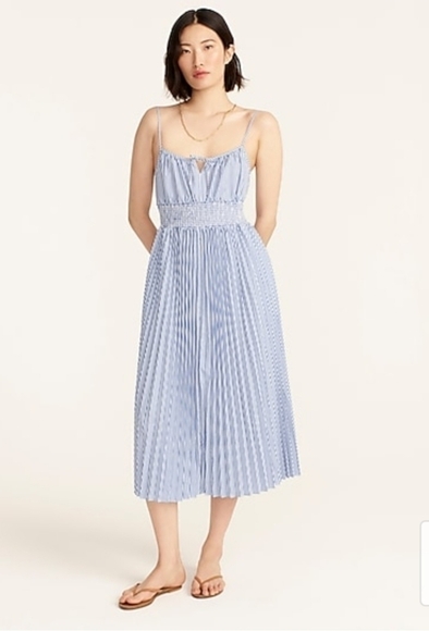 J Crew Smoked waist Pleated Dress in Stripe - Picture 1 of 16
